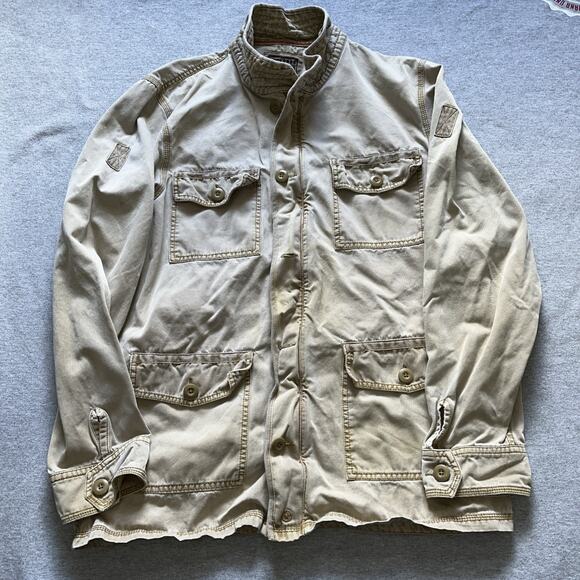 CONVERSE ONE STAR Men Medium Khaki Cotton Zip Button Military Utility Jacket - Picture 1 of 13